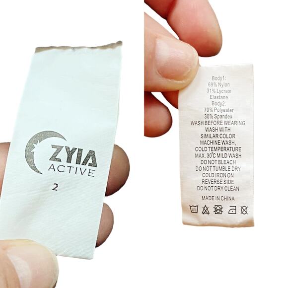 ZYIA Parallel Luxe Leggings Color Block Ruched 7/8 Storm Gray Blue 2 EUC - Picture 5 of 7